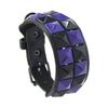 Studded Cuff Bracelet Double Row Square Studs Adjustable Closure PU Strap Punk Wrist Bangle for Concert Streetwear