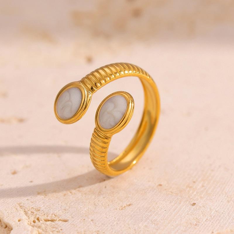 Vintage Red Enamel Oil Drip Open Rings for Women Stainless Steel Gold Color Irregular Textured Geometric Ring Jewelry