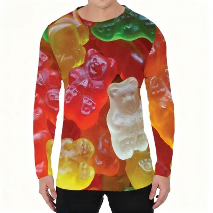 Spring and Autumn Round Neck Candy Pattern 3D Printed Top Fashionable Casual Long Sleeved Men's T-shirts