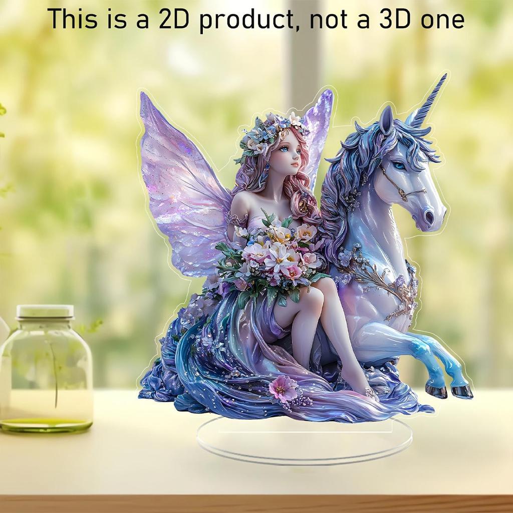 Fairy Tale Flower Fairy & Unicorn 2D Acrylic Ornament for Home Decor