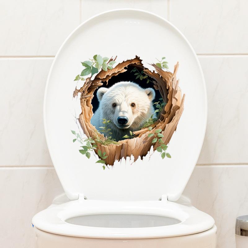 Creative 3D Various Cartoon Animal Toilet Lid Sticker Bathroom Wall Decal Home Decor