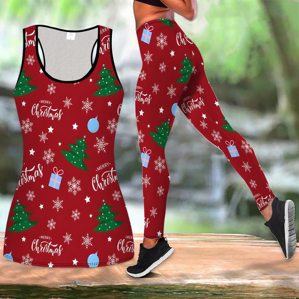 Weihnachts-Festival-Print Yoga-Outfit für Damen Mode Workout Leggings Fitness Sport Freizeit Yoga-Set Sportanzug