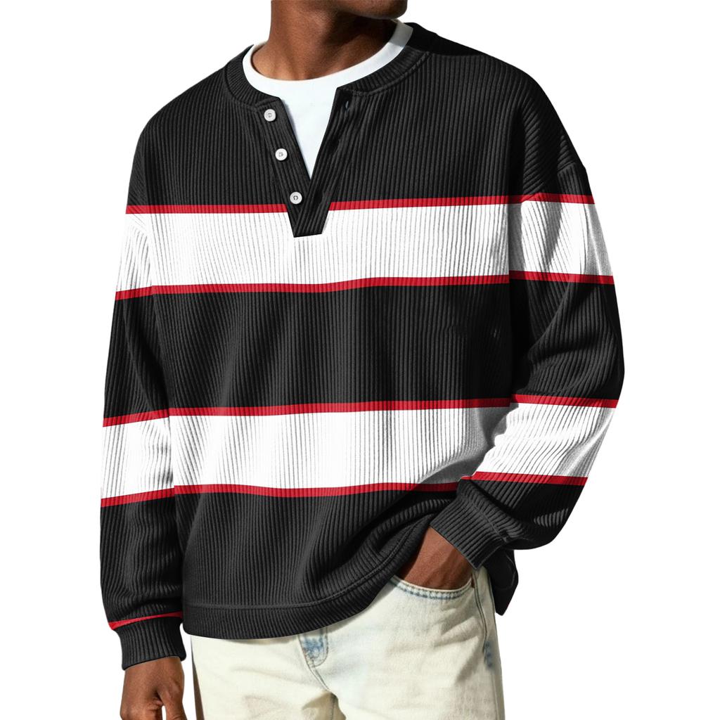 Men's Button-Down Collar Long-Sleeve Ribbed Knit Pullover