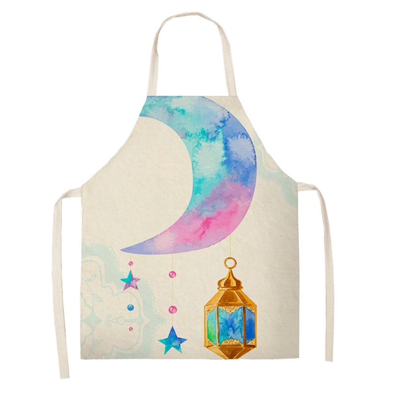 Cooking Baking Apron Eid Mubarak Mosque Printed Bib Muslim Ramadan Karim Kitchen Apron Women Star Crescent Moon Decoration