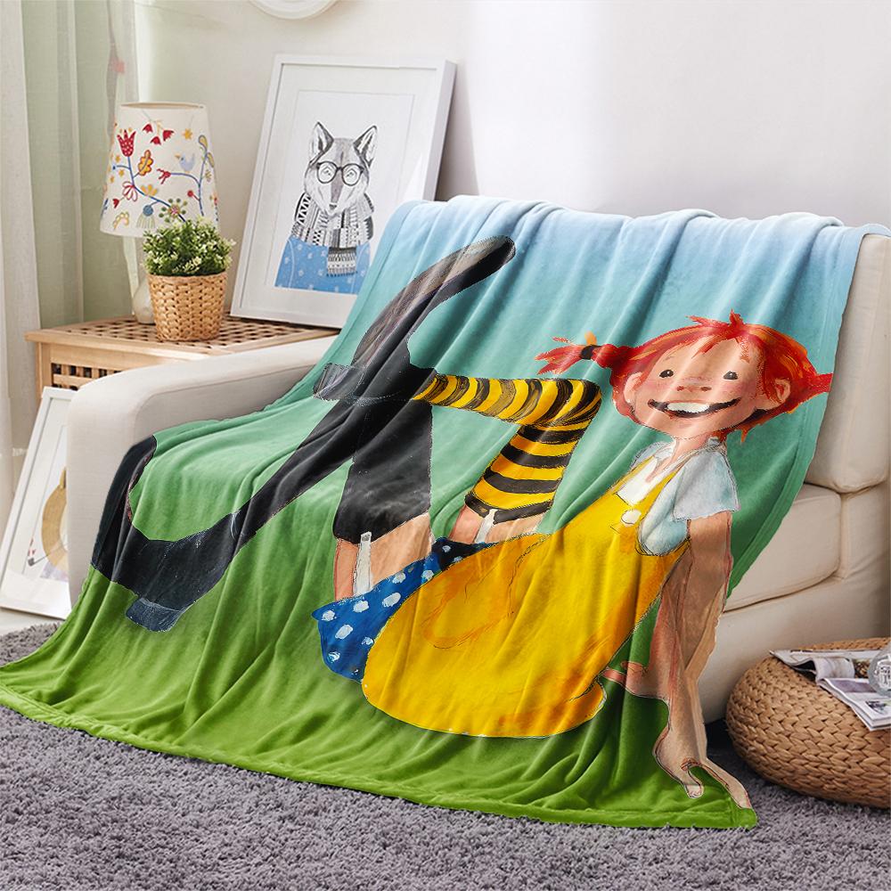 1PC Pippi Longstocking Print Flannel Blanket, High Quality All Seasons, Home Decor, Warmth and Comfort, Perfect for Christmas Gifts