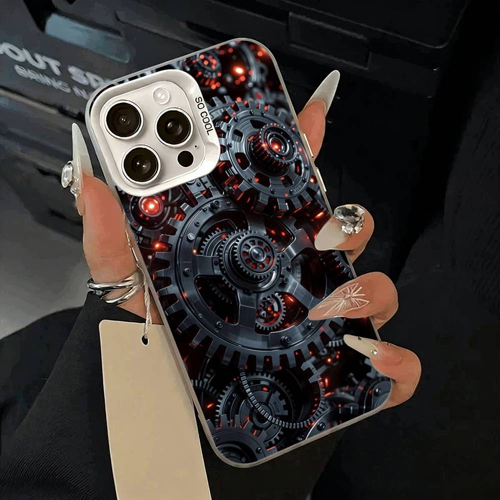 Mechanical Gear Phone Case For IPhone 17 Air 16 15 14 13 12 11 Pro Max White  Sliver  Hard Cover