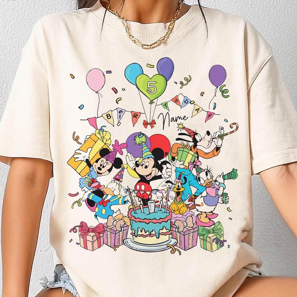 Personalized Name Age Disney Mickey And Friends Birthday T-shirt, Custom Disney Mickey Minnie Birthday Present, Disneyland Family Trip Tees