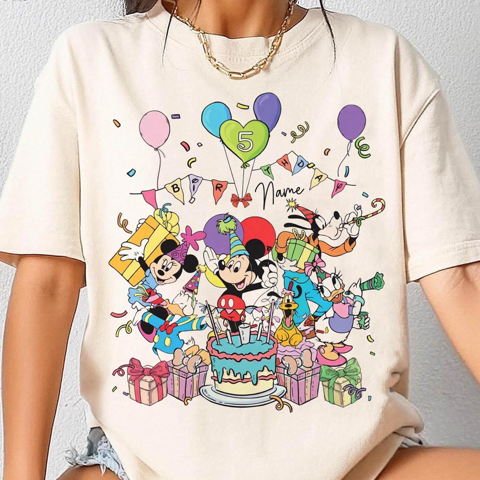 Personalized Name Age Disney Mickey And Friends Birthday T-shirt, Custom Disney Mickey Minnie Birthday Present, Disneyland Family Trip Tees XL