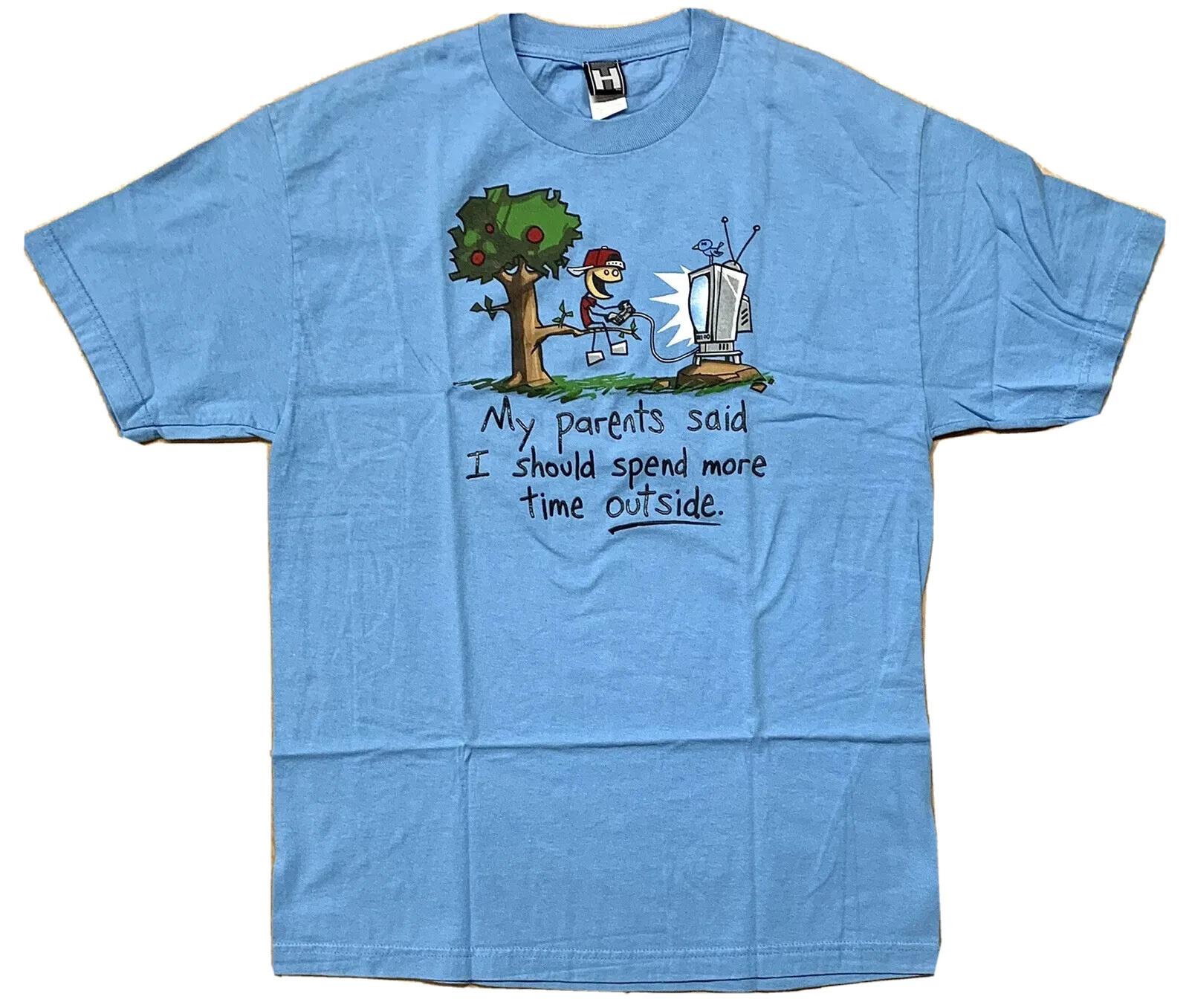 

Kid Playing Video Game Outdoors T-Shirt Size 2XL 100% Cotton XXL Light Blue 130