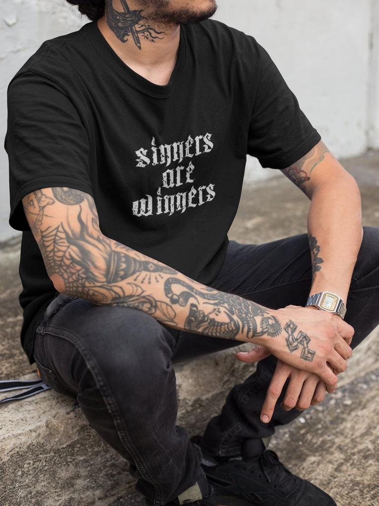 Sinners are Winners/ Pagan Clothing/ Gothic Satanic Shirt/ gothic font/