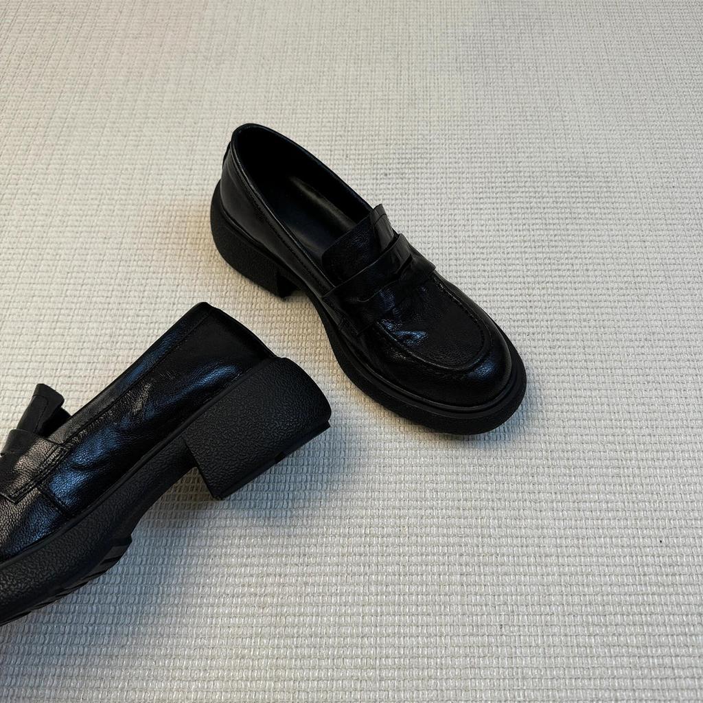 Sheepskin version~ British style platform loafers women's one-pedal lazy shoes versatile single shoes college style jk uniform shoes
