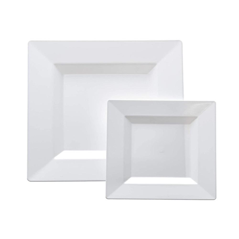 10Pcs Hard White Square Plate Plastic Dessert Dish Kitchen Tableware Party Appetizer Plate  Salad