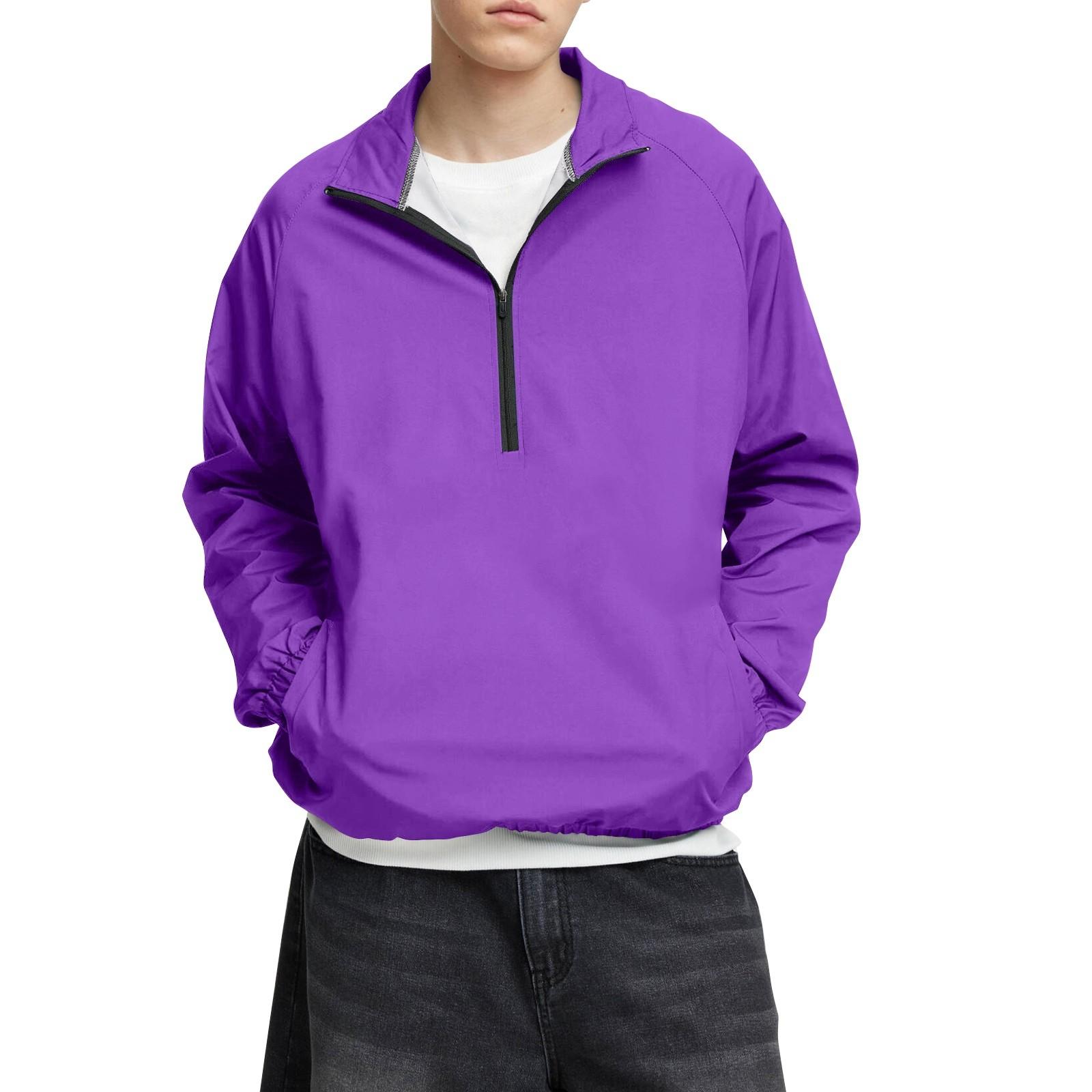 

Мужской зимний однотонный топ с воротником-стойкой и застежкой-молнией на половину длины, рукавом реглан, длинным рукавом XXXXXL фиолетовый