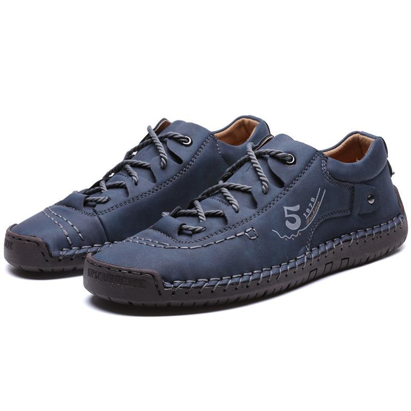 

Men s Hand-Stitched Leather Casual Shoes Non-Slip Comfort Driving Loafers 38 синий