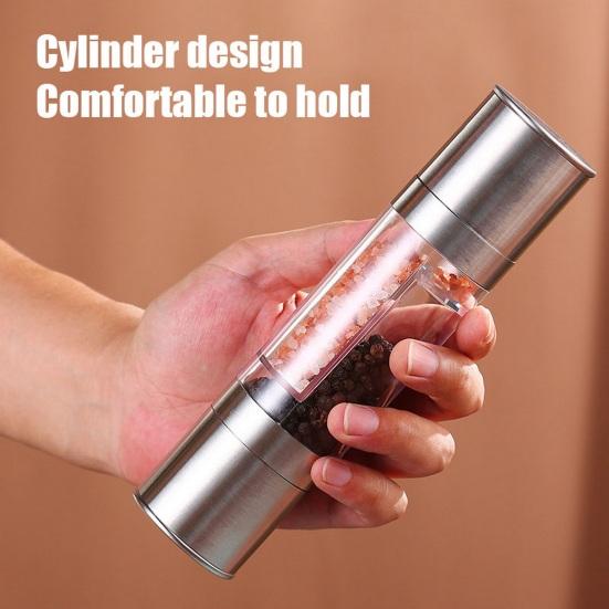 Salt And Pepper Grinder Double-Sided Spice Grinder 2 Compartments Adjustable Coarseness Transparent Spice Mill Easy Refill Spice Bottle for Kitchen