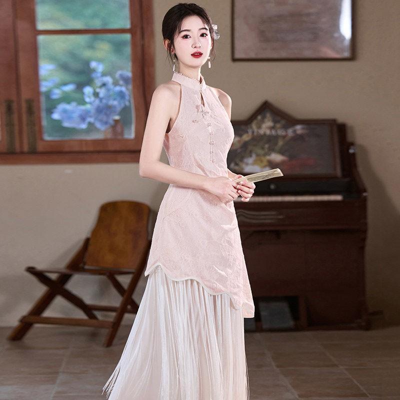 Pink Modern Chinese Style Sleeveless Cheongsam Dress With Lace Embroidery Women 2026