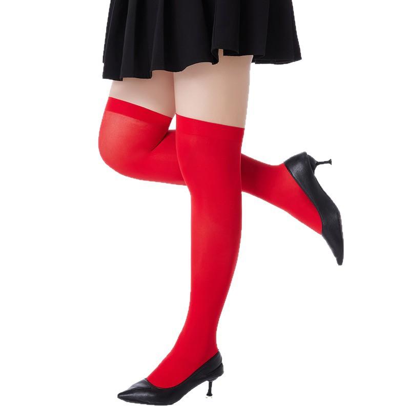 Red Stockings Knee High Velvet 80D Long Socks Sexy Spicy Girl Hosiery Costumes for Women Lingerie