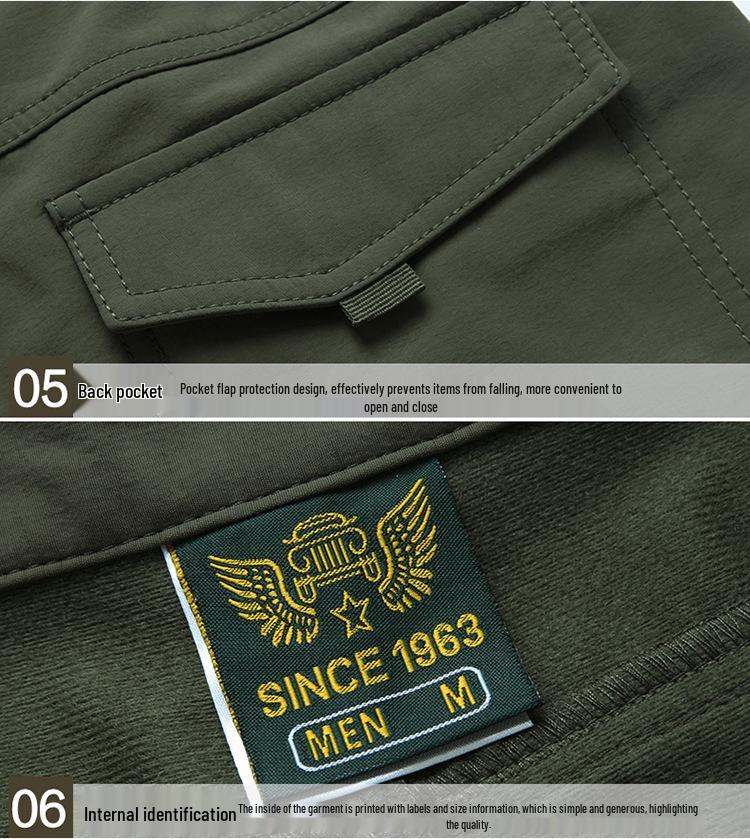 In Stock Men's Quick-Dry Winter Outdoor Multi-Pocket Ski Pants, Plus Velvet Thick Straight-Leg Windproof Long Pants