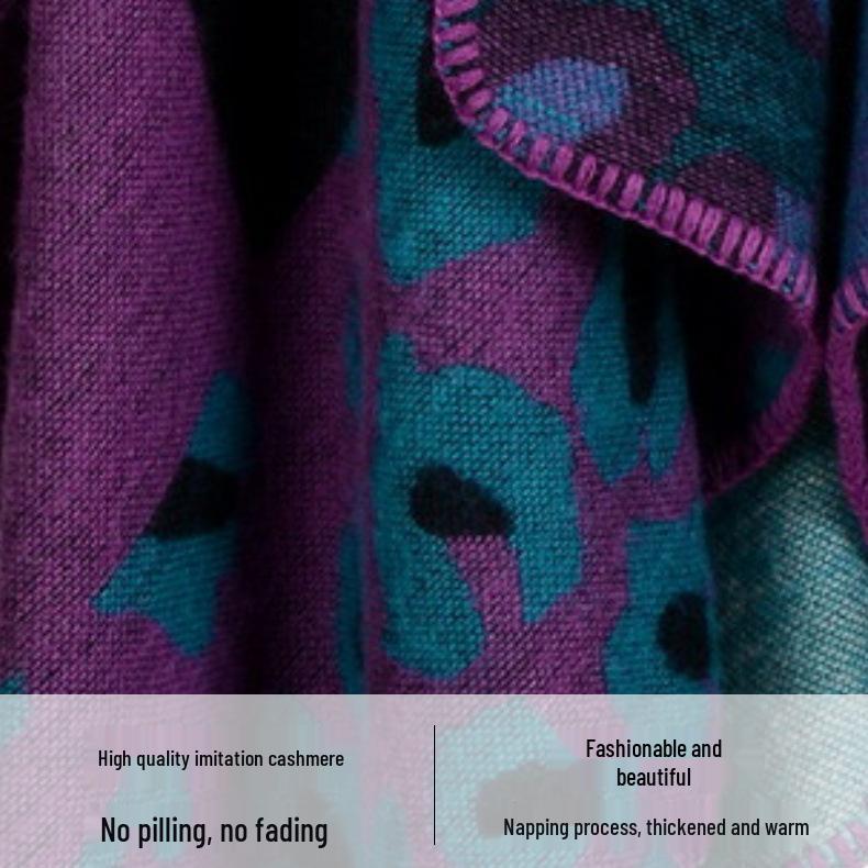 European & American Fashion Jacquard Shawl: Autumn/Winter Warm, Imitation Cashmere, Slit Design, Thickened, Trendy Shoulder Wrap