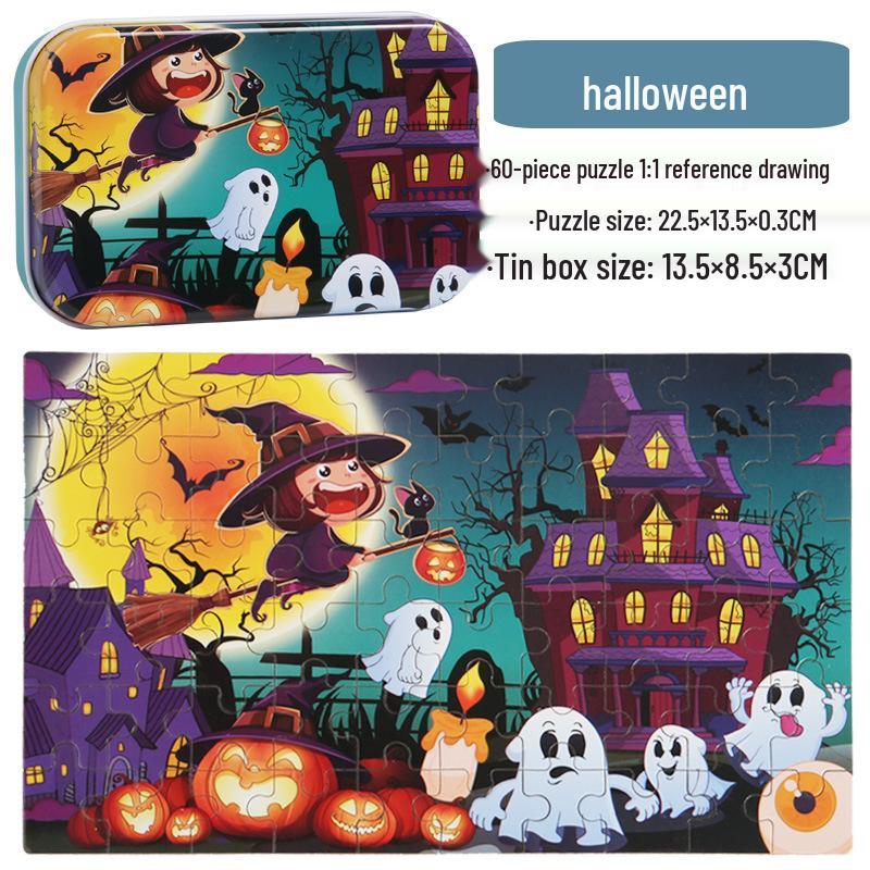 60-Piece Children's Wooden Cartoon Jigsaw Puzzle in Tin Box for Early Education