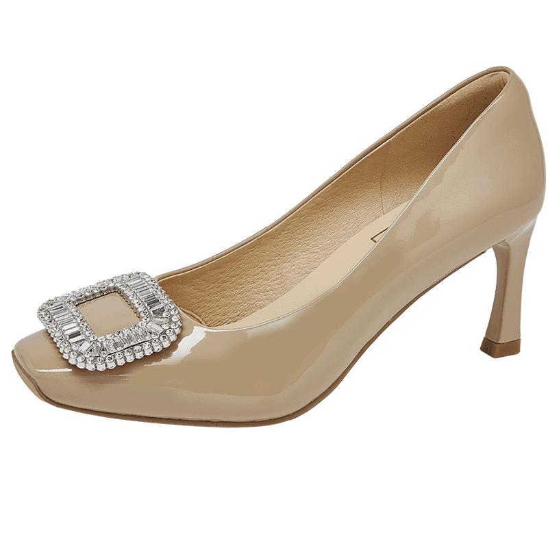 COMELY Women s Rhinestone Square Buckle High Heel Pumps 37