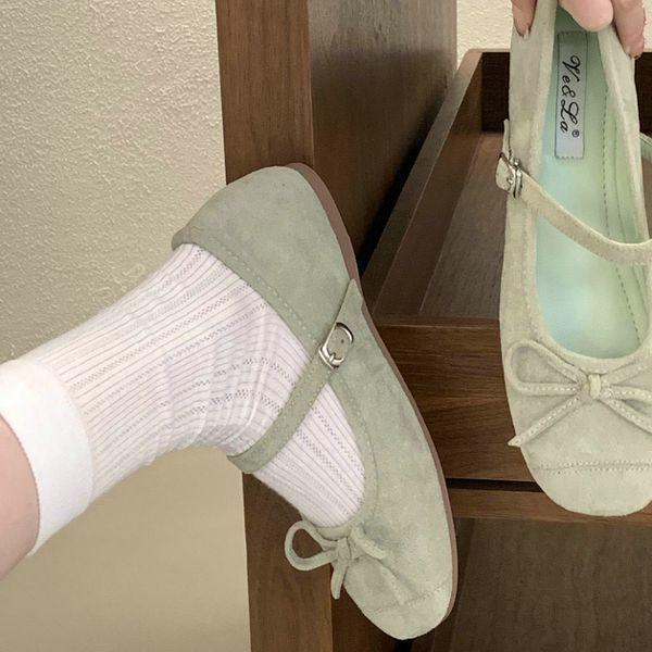 Franska mocka Mary Jane-skor dam 2025 nya rosett fyrkantig tå balett en-ord spänne höjande skor