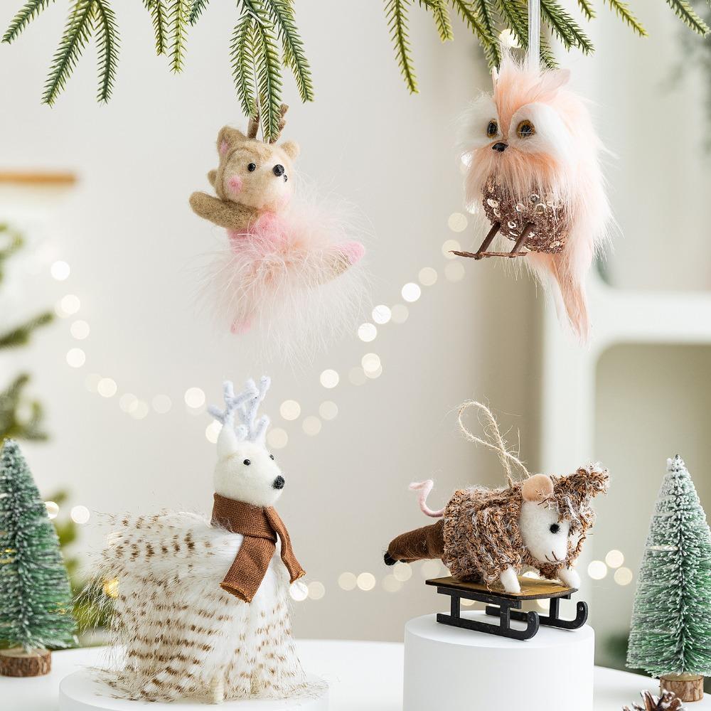 Sled Mouse Xmas Tree Pendants Cartoon Christmas Doll Pendant Cute Simulation Owl Ornament  Gift