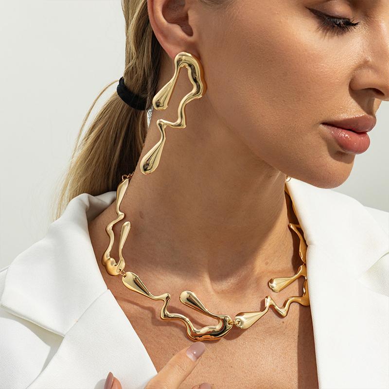 Retro Irregular Necklace Earrings Jewelry Set Fashion Personality Lava Style Necklace