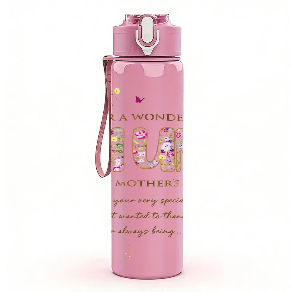 1PC MOM Pastel Floral Letter Art Print 750ml Color Plastic Sports Water Bottle Leakproof Flip Straw Lid Suitable for Sports Office Home Use