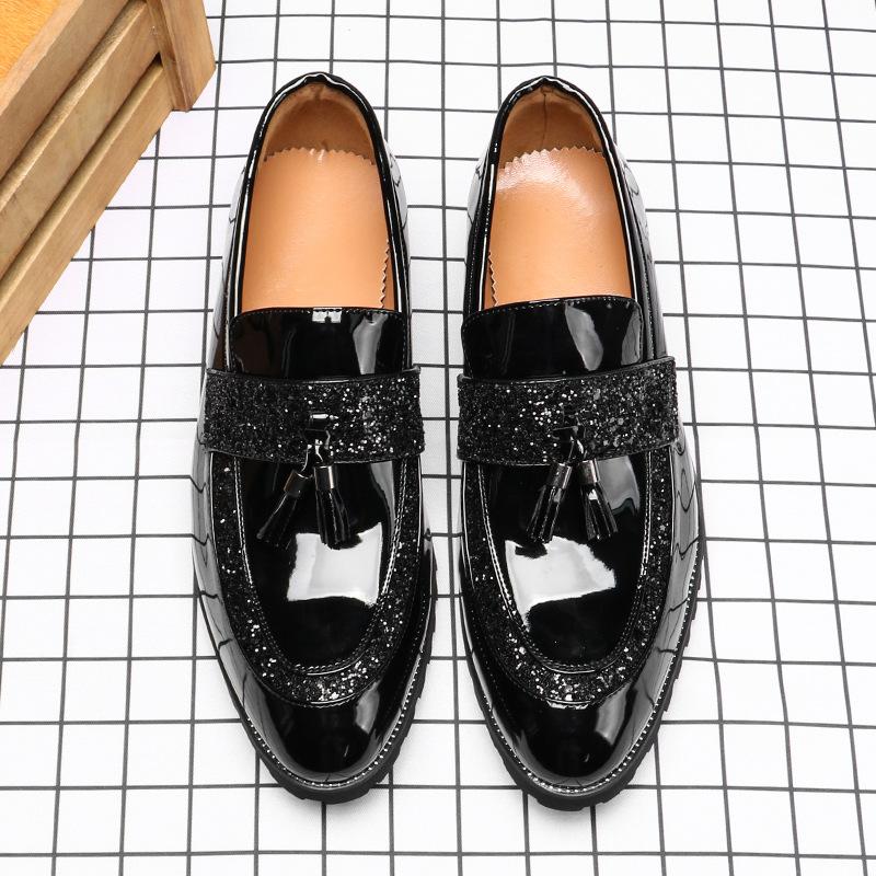 2558 Loafers Plus 45 New Pointed Leather Shoes Men's Trend Sequins British Tassel Loafers
