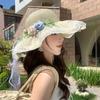 Flower Straw Hat Big Bowknot Wide Brim Hat Lolita Sun Protection Hat  Seaside Vacation