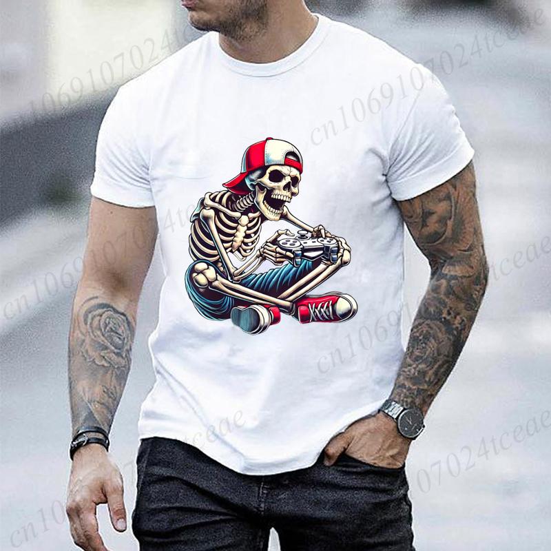 Y2K T Shirt Men Vintage Tshirts Streetwear Halloween Skeleton Gamer Video Gaming Tee Shirts Boy Loose Fashion Brand Tops Tees