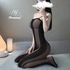 Sexy Hollow Vertical Stripe Seduction Mesh Transparent One-piece Socks Free Open Crotch Seduction Set Pure Desire Erotic Underwear