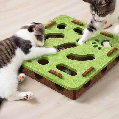 Katt Skrap Pussel Leksak Kattungar Pussel Berikningslåda Katter Självlek Labyrint med 2 Klockbollar Nagelfil Skrapbräda