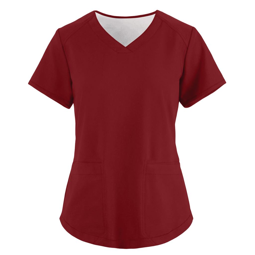 Women's Fashionable Loose-Fit Short-Sleeve V-Neck Pocket Workwear Top