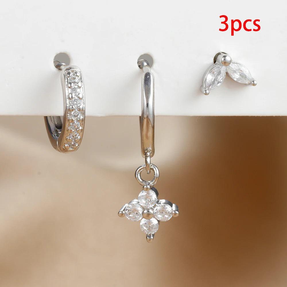 Xiyin Crystal Flower Hoop Earrings Set – Elegant Geometric Dangle & Cartilage Piercing Jewelry