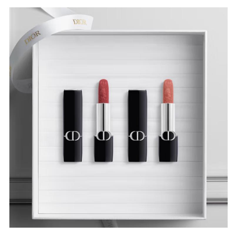 DIOR Paris Map Limited Fierce Blue Gold Lipstick Makeup Set Velvet Smooth Lasting High-Level 3.5g+3.5g Mother's Day Gift for Mom