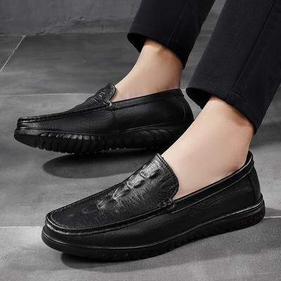 Fashion Men Split Leather Office Casual Men Loafers Shoes Slip-On Business Breathable Anti-Slip Driving Shoes Alligator Pattern