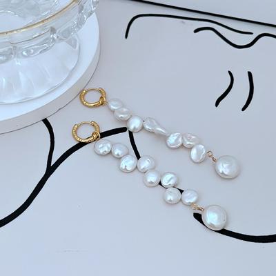 Meier Minimalist Inlaid Natural Baroque Pearl Exquisite Long Pearl Earrings - Ethereal and Elegant