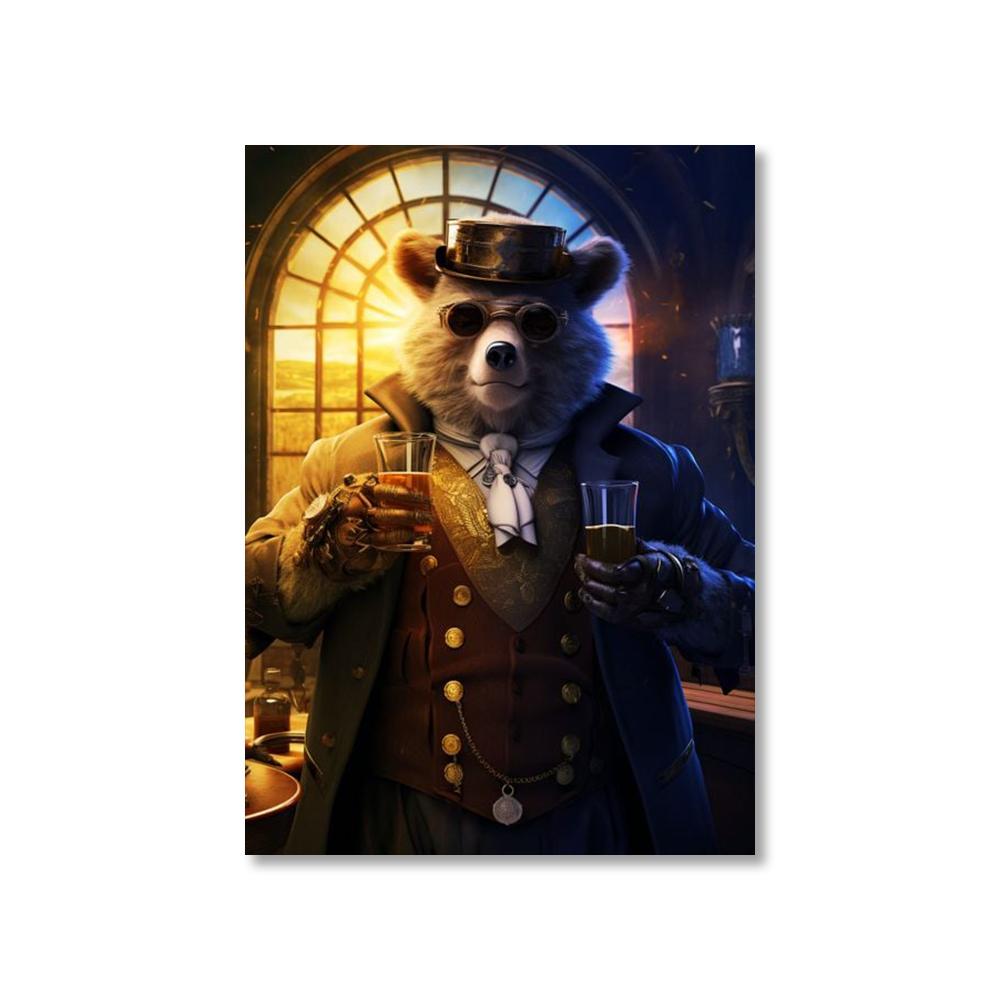 Tierkostüm Gentleman Trinkender Gorilla Löwe Hase Bier Bilder Lustige Bar Wandkunst Leinwandbild Heimdekoration