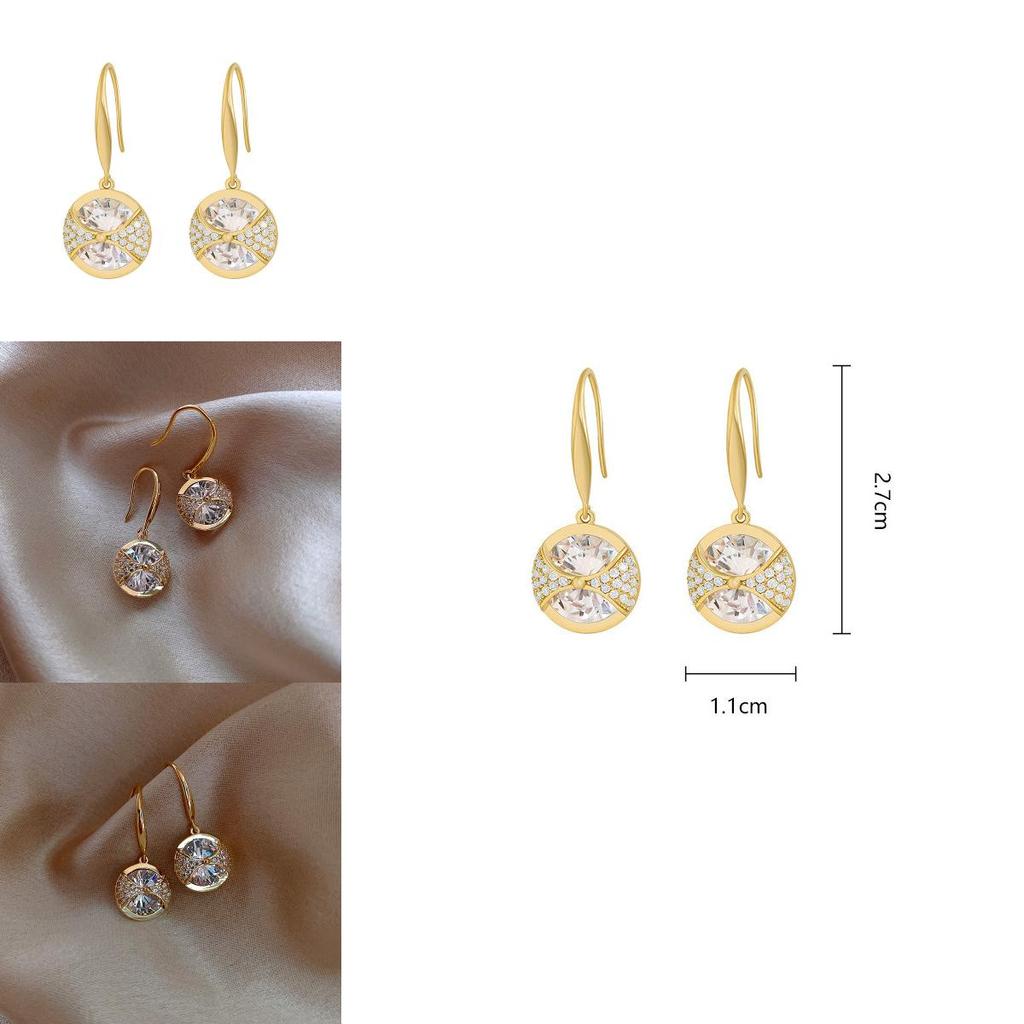 Boucles d'oreilles pendantes rondes dorées en alliage avec strass pour un usage quotidien décontracté