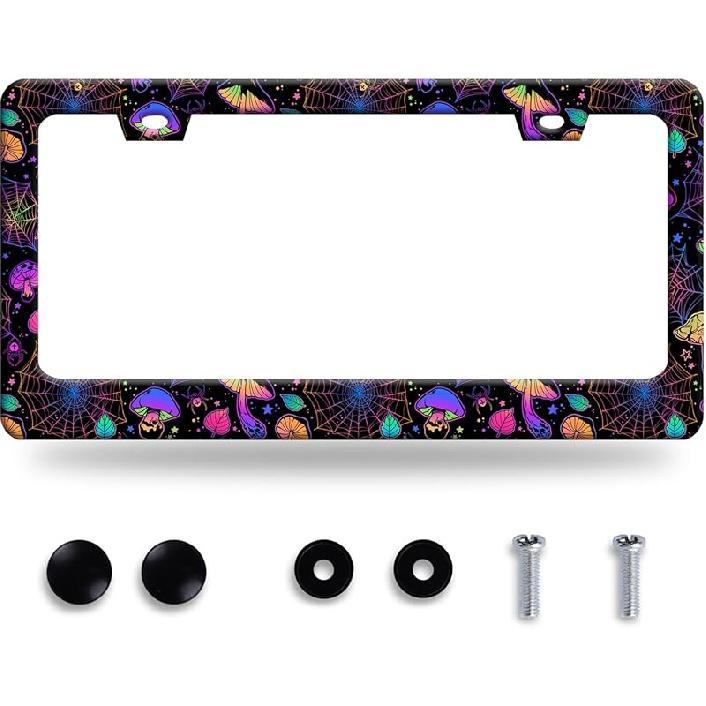 Grey Black American Flag License Plate Frame Vintage USA Flag License Plate Stainless Steel Funny License Plate Holder Patriotic Car Accessory Car