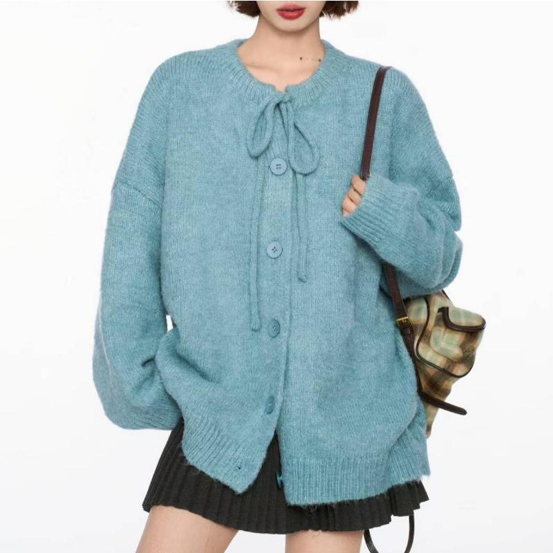 Autumn and Winter Retro Lace-up Sweater Jacket Women's Loose Lazy Style New Knitted Cardigan Top Women