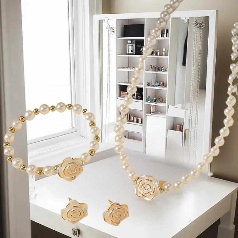 3PCS Camellia Women's Party Necklace Bracelet And Earrings Set Elegant Bridal Jewelry Gift