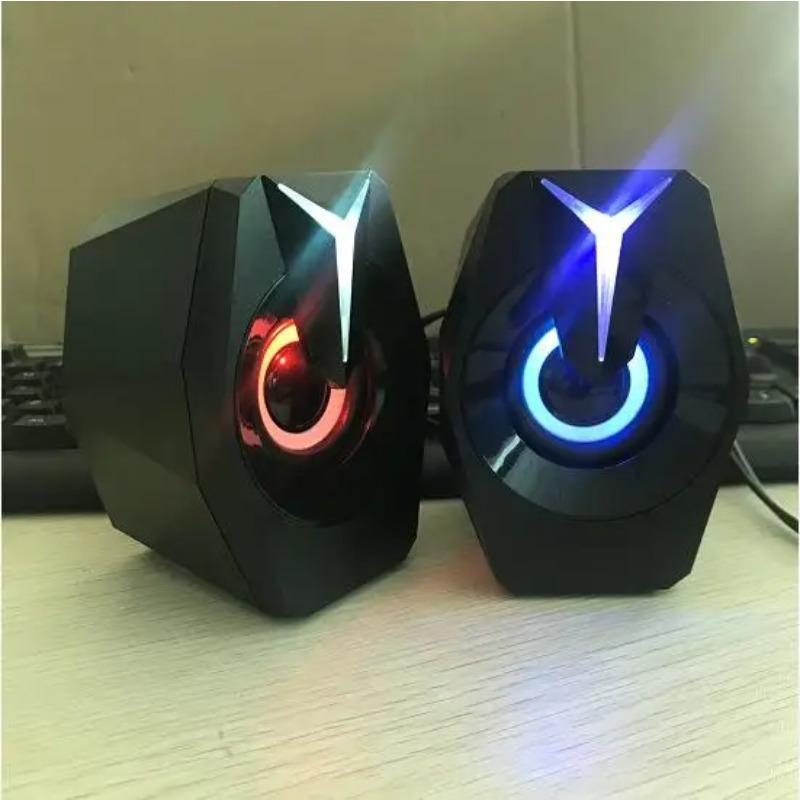 Black Mini USB Powered Wired 2.0 Gaming Music Speaker for Desktop Laptop PC RGB Color Lighting Computer Speaker