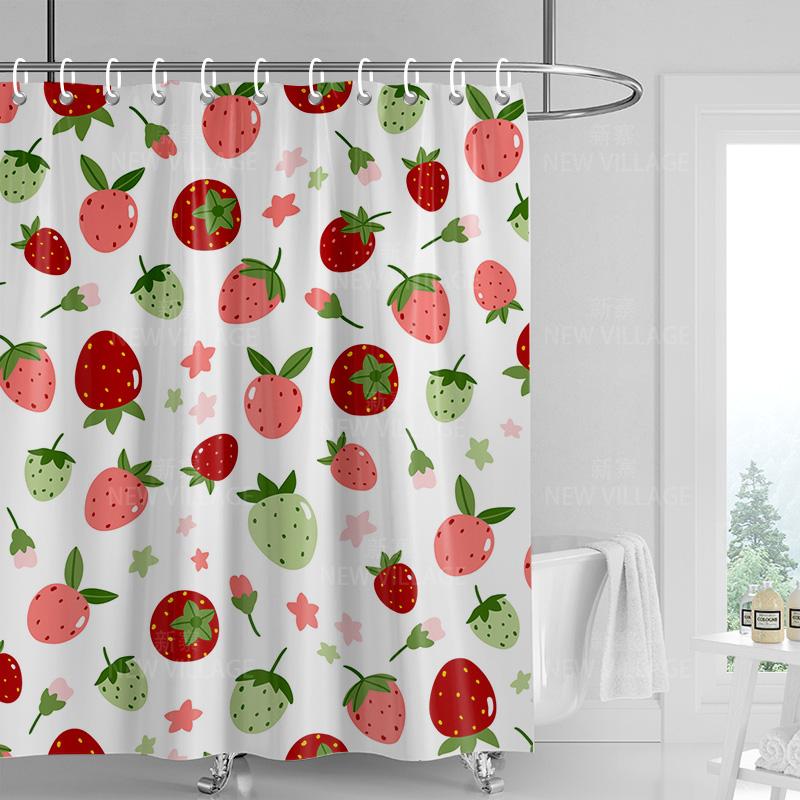 Home shower curtains bathroom Decora waterproof fabric non-slip bathmat water absorption curtain Modern nordic boho plant fruit