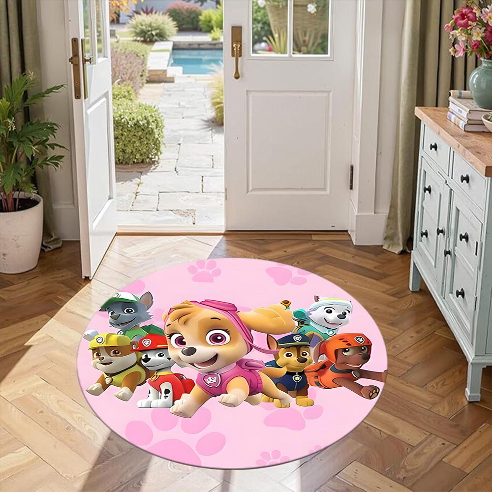 Paw Patrol Round Floor Mat Design for Entryway Dining Room Living Rooms Foyer Antislip Round Carpet Decorate Offices Gift for Festivals