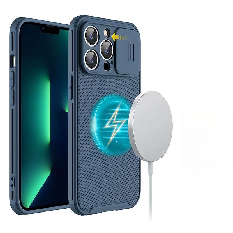 

Беспроводная зарядка с окном и прецизионным отверстием, магнитная присоска, защитный чехол от падения, подходит для iPhone16promax, чехол для мобильного телефона «два в одном» 15 Apple 16Plus синий