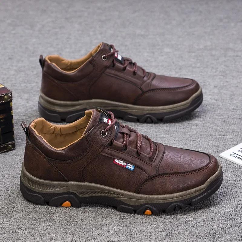Hiking Sneakers Shoes for Men Breathable Outdoor Trekking Sport Men's Shoe Climbing Walking Pu Leather Sneakers Plush Warm2024