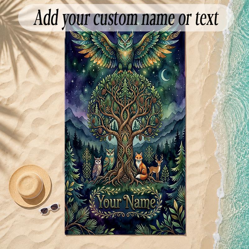 Fox Theme Soft Beach Towel Personalized Custom Name Text Towel Portable for Beach Pool Travel